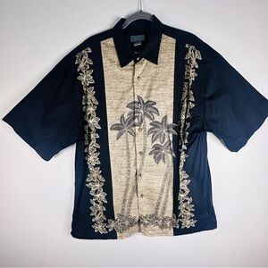 Kaylua Bay Men’s Black & Tan Tropical Palm Tree Camp Button Down Cotton Shirt XL